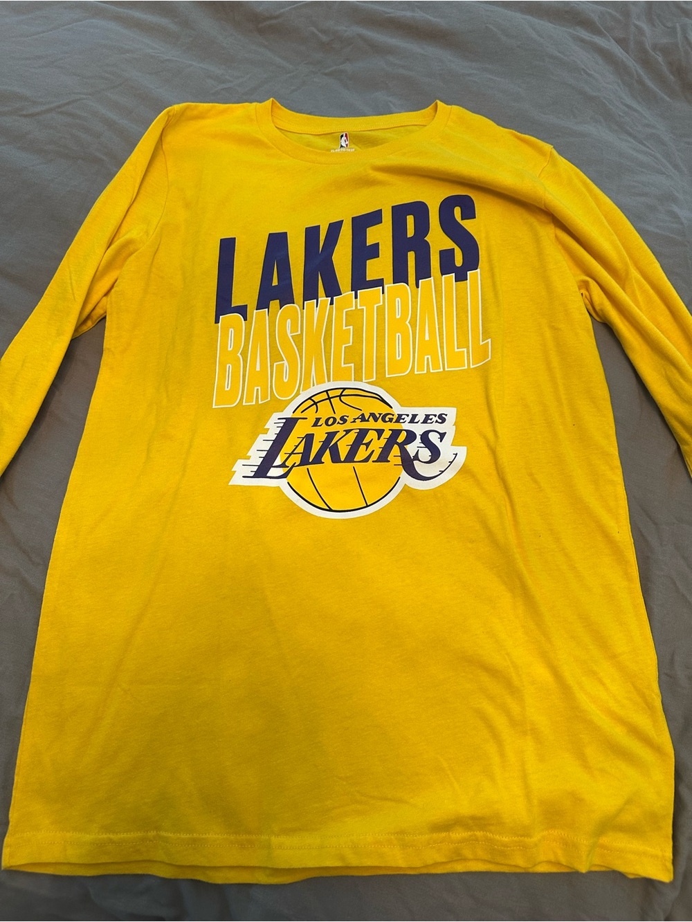 NBA Youth Long Sleeve Lakers Tee in Yellow with Purple Logo